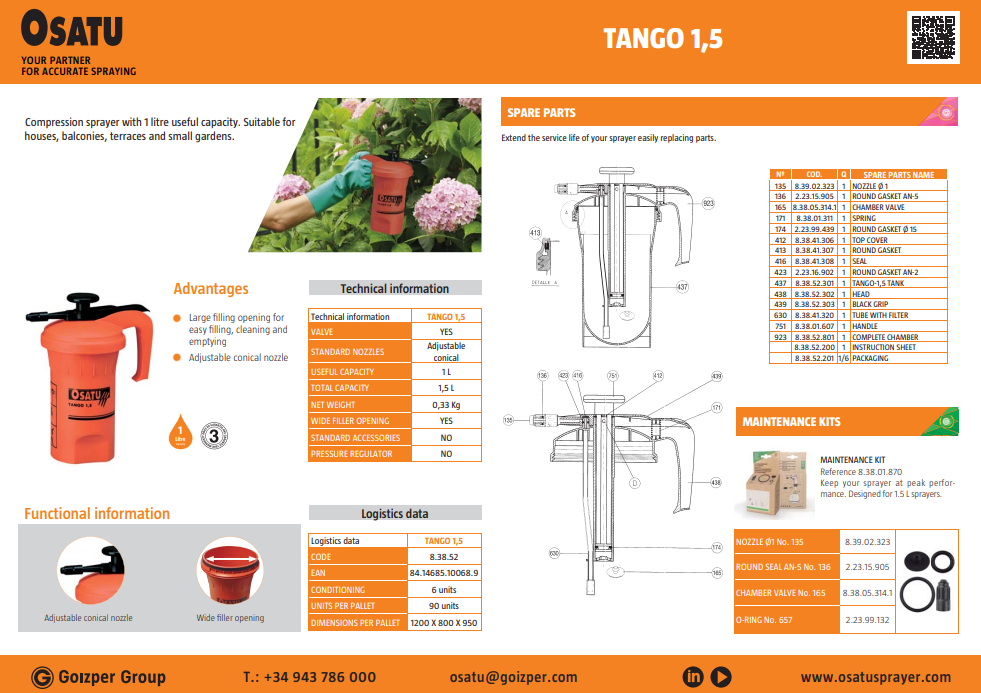 OSATU TANGO 1.5 ถังพ่นยา 1 ลิตร