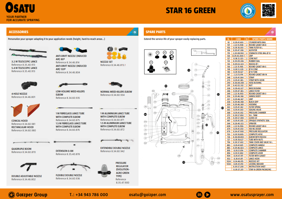 OSATU STAR 16 GREEN  ถังพ่นยาสะพายหลัง ขนาด 16 ลิตร